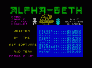 Alpha-Beth (1985)(A & F Software) ROM