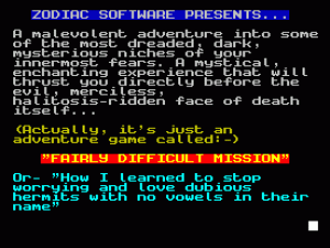 Fairly Difficult Mission (1988)(Zodiac Software)(Part 1 Of 5) ROM
